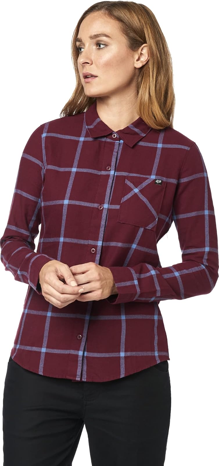 Fox - Botones de Franela estándar para Mujer, Color carbón/Grafito/Rojo, Talla L