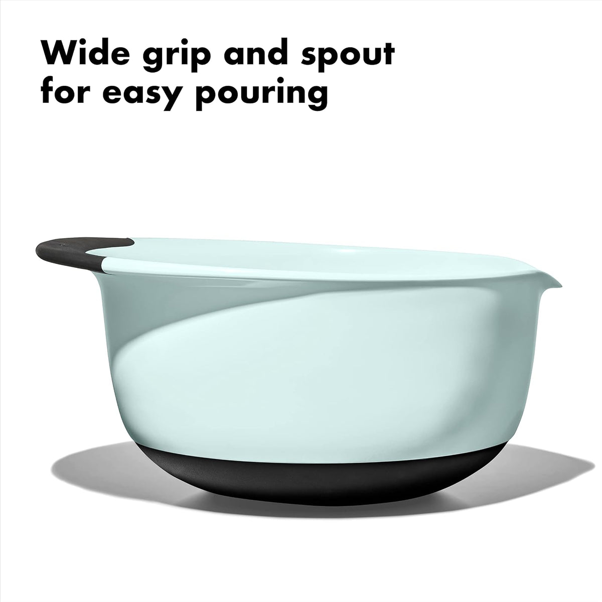 OXO Good Grips - Juego de 3 cuencos de plástico para mezclar, color azul cadete, gris torre, jade, pequeño, mediano, grande