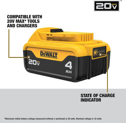 DEWALT Batería Recargable 20 MAX* 4.0Ah Ion-Litio DCB204 | 7.15 x 7.10 x 3.00 pul, 1.42 lb, batería sin memoria