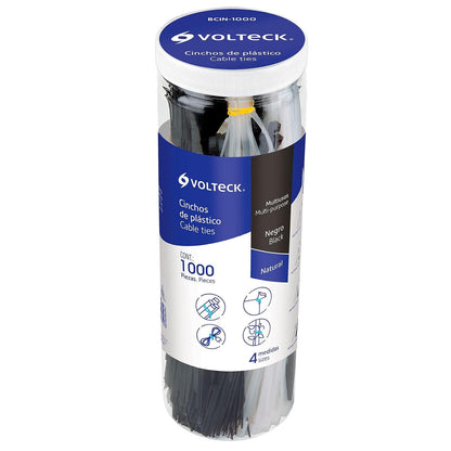 Volteck Cincho Plástico de Colores, Bote con 1000 Piezas - 1000 piezas - Blanco y Negro
