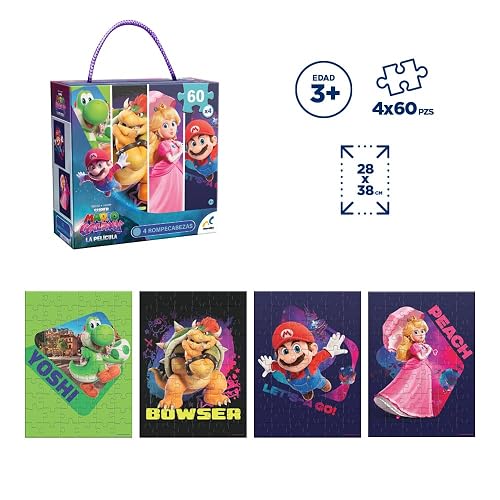 NOVELTY CORP Rompecabezas 4 en 1 Super Mario Galaxy, 60 Piezas Cada Uno