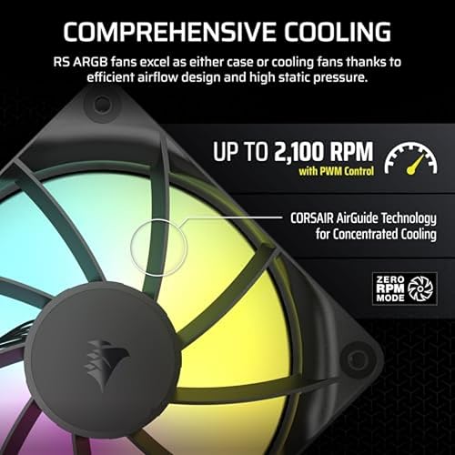 Corsair RS120 ARGB 120mm Ventiladores PWM – Conexión en Cadena – Bajo Nivel de Ruido – Rodamiento Magnético de Cúpula – Paquete Triple – Negro