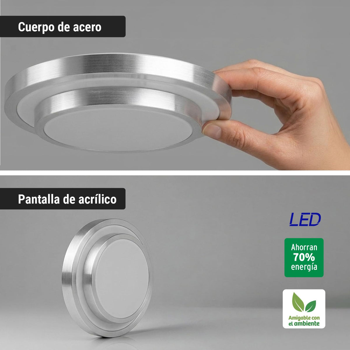Volteck Basic PLA-704L, Luminario decorativo de LED 22 W de sobreponer tipo plafón metálico luz día