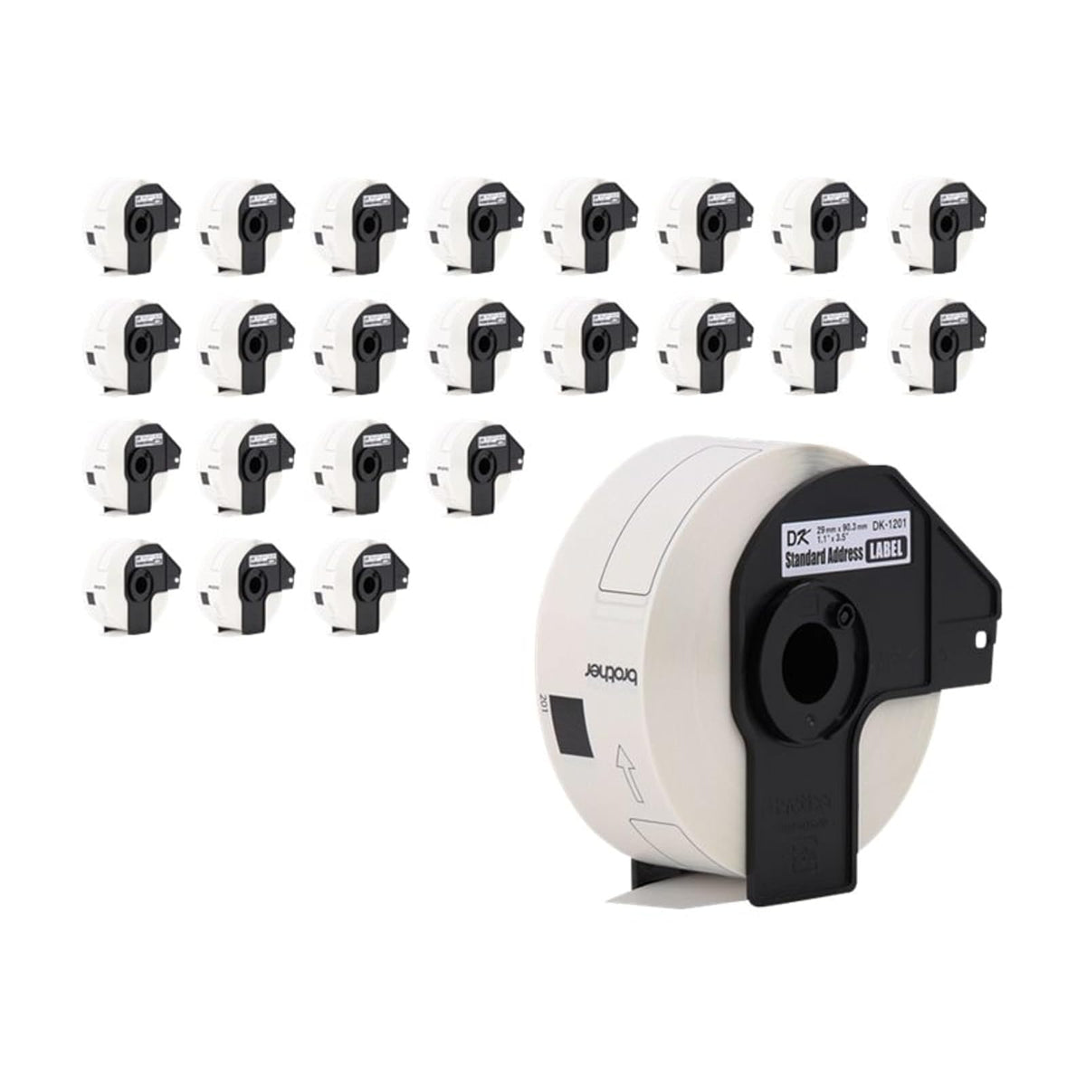 Brother DK1201 - Etiquetas de dirección enrolladas estándar troqueladas para impresoras QL, paquete de 3 (DK12013PK), color blanco, 24 rollos (DK120124PK)