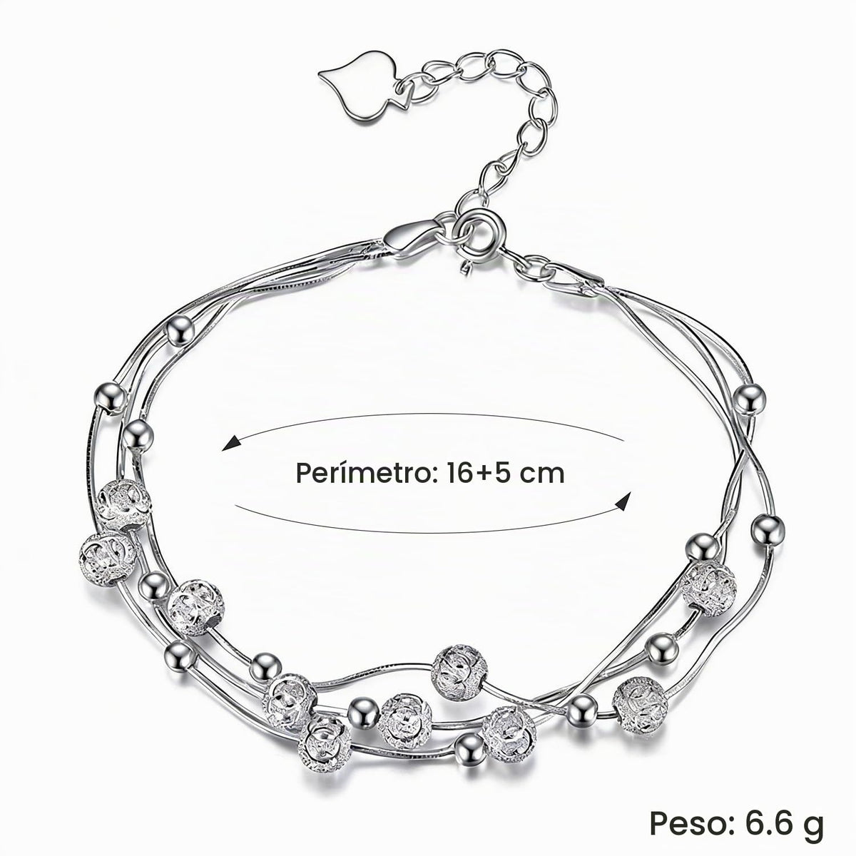 XYPHIELLE Pulsera Mujer Plata 925 - Triple Cadena con Cuentas