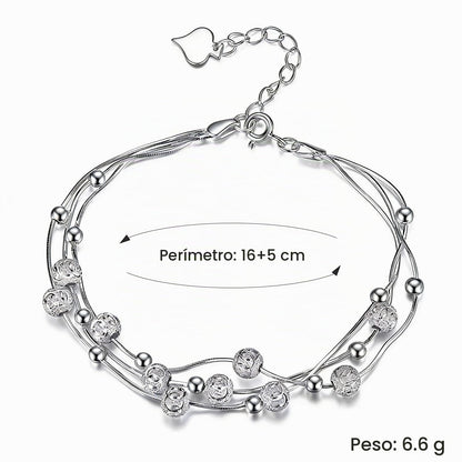 XYPHIELLE Pulsera Mujer Plata 925 - Triple Cadena con Cuentas