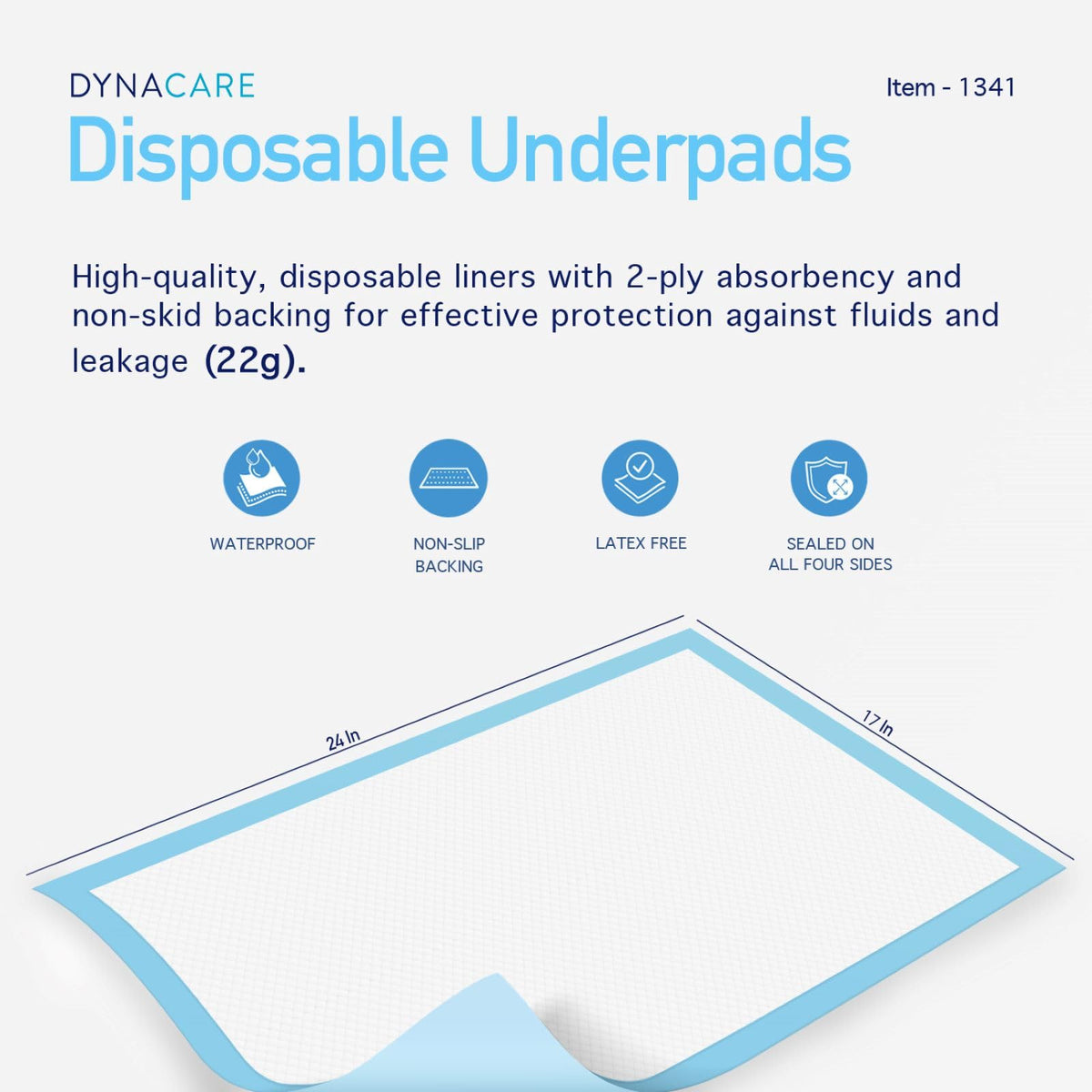 Dynarex Disposable Underpad, 17 inches X 24 inches, 100 Count