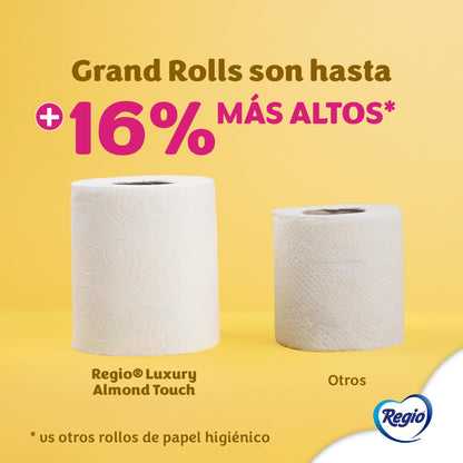 Regio Rinde+ Toallas de papel, 250 hojas dobles, 1 rollo + Papel Higiénico Luxury Almond Touch; Ligero Aroma A Almendras Y Hojas Dobles; Marca 32 Rollos, color, 32 count, pack of/paquete de