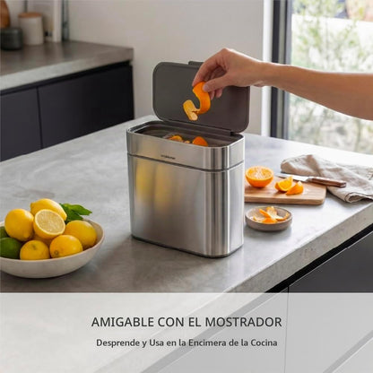 Organizador para abono simplehuman de 4 litros con contenedor Desmontable y para encimera, de Acero Inoxidable Cepillado.