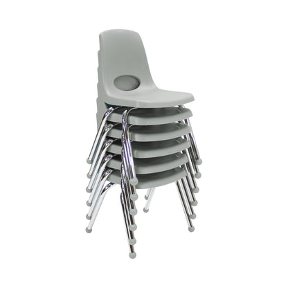 FDP - Silla escolar de 14 pulgadas, asiento apilable para estudiantes con patas de acero chapado en cromo y deslizamientos de bola; para aprendizaje en casa o aula, color gris claro (paquete de 6