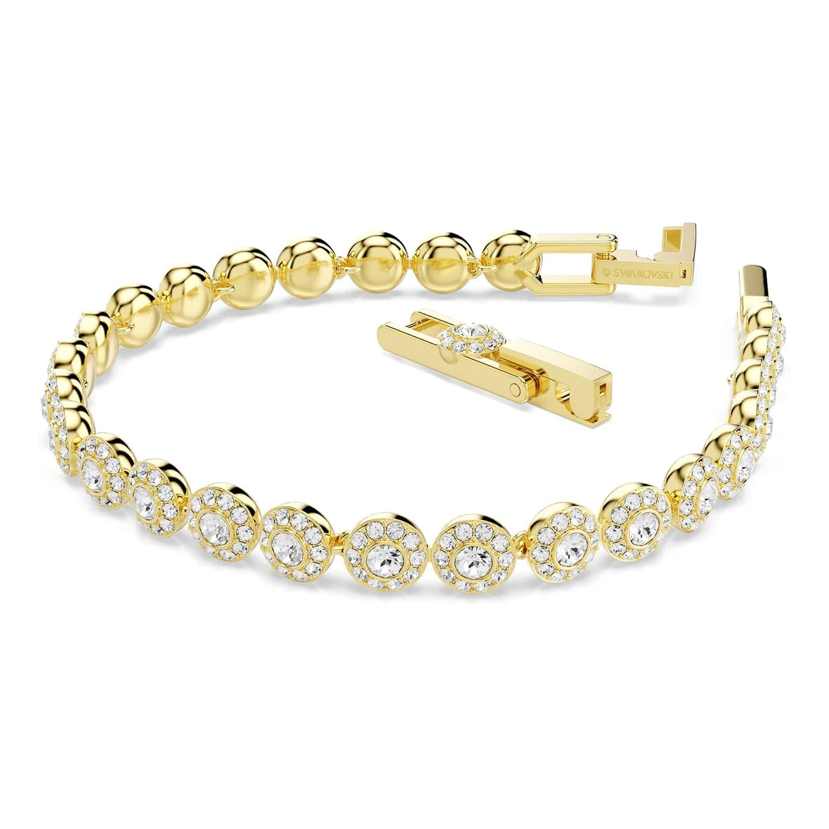 Una pulsera Angelic, de corte redondo, blanca, chapada en oro blanco Swarovski One