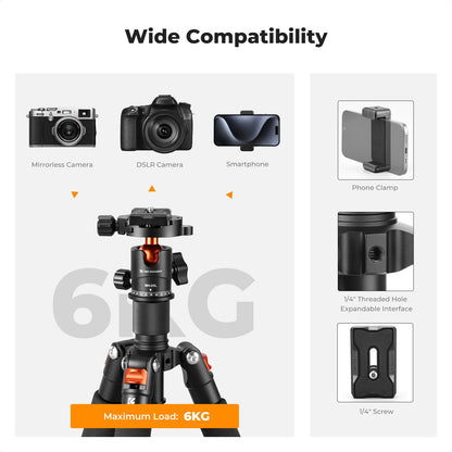 K&F Concept - Mini trípode de computadora Compacto de 20.5 pulgadas/52 cm con Cabeza de Bola de 360 Grados, Placa de liberación rápida de 1/4 Pulgadas para cámara, videocámara, Carga hasta 6 kg