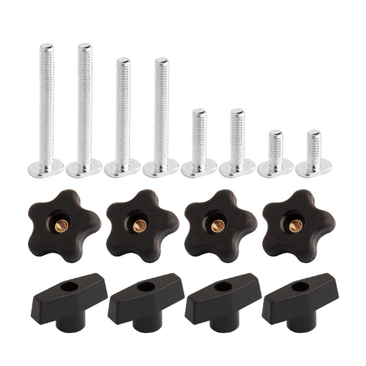 POWERTEC 71121V Juego de Pomos de Riel en T 5/16"-18, 16 Piezas para Carpintería