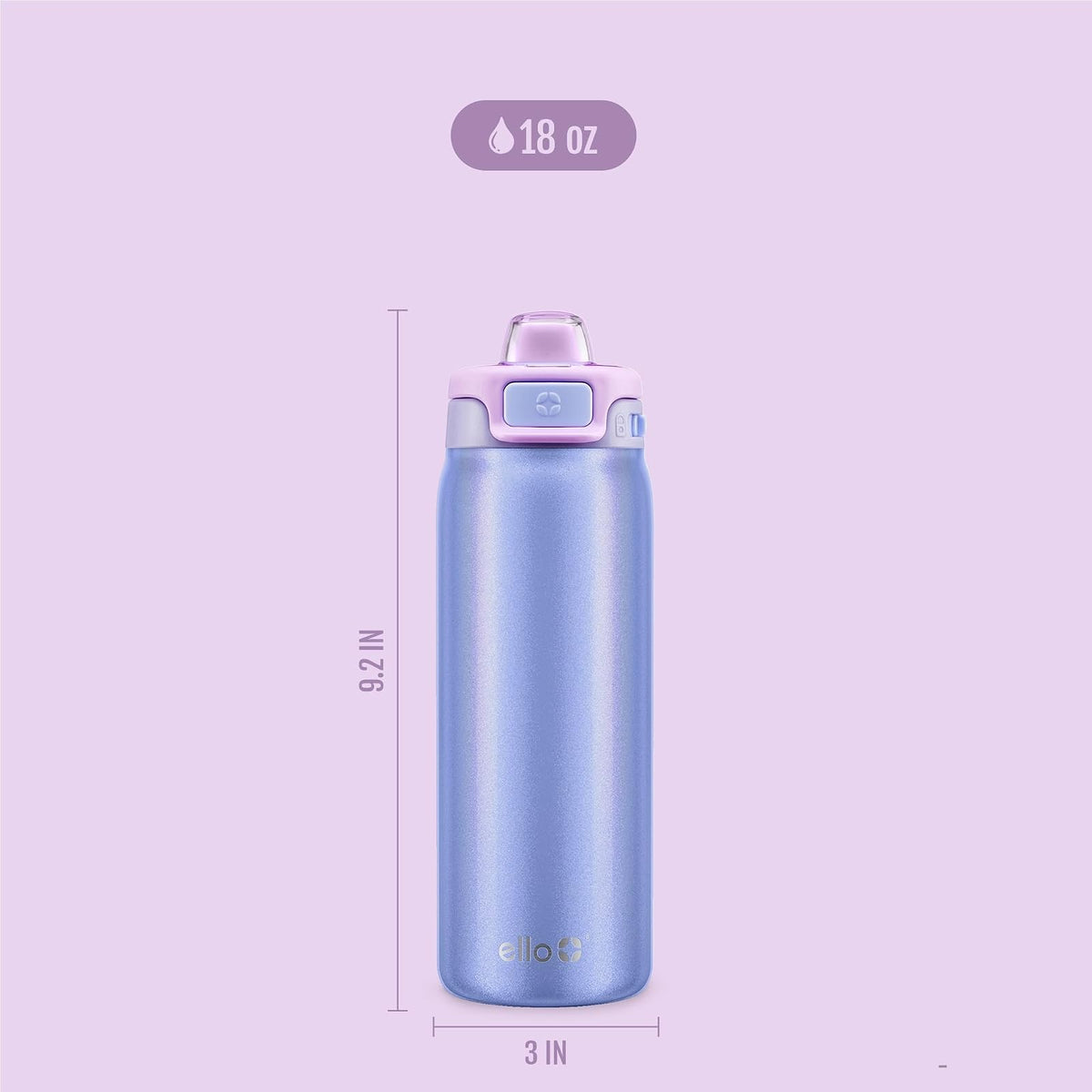 Ello Kids Pop & Fill - Botella de agua de acero inoxidable de 18 onzas con tecnología de llenado rápido, aislamiento al aspiradora de doble pared, tapa de bloqueo a prueba de fugas, sin BPA, regalos