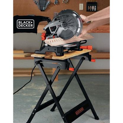 BLACK+DECKER Banco de Trabajo Portátil, Mesa Plegable Acero y Madera Negro/Naranja, 158kg, WM125