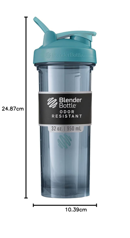 BlenderBottle Shaker Bottle Pro Series Perfecto para batidos de proteínas y pre entrenamiento, 32 onzas, azul cerúleo