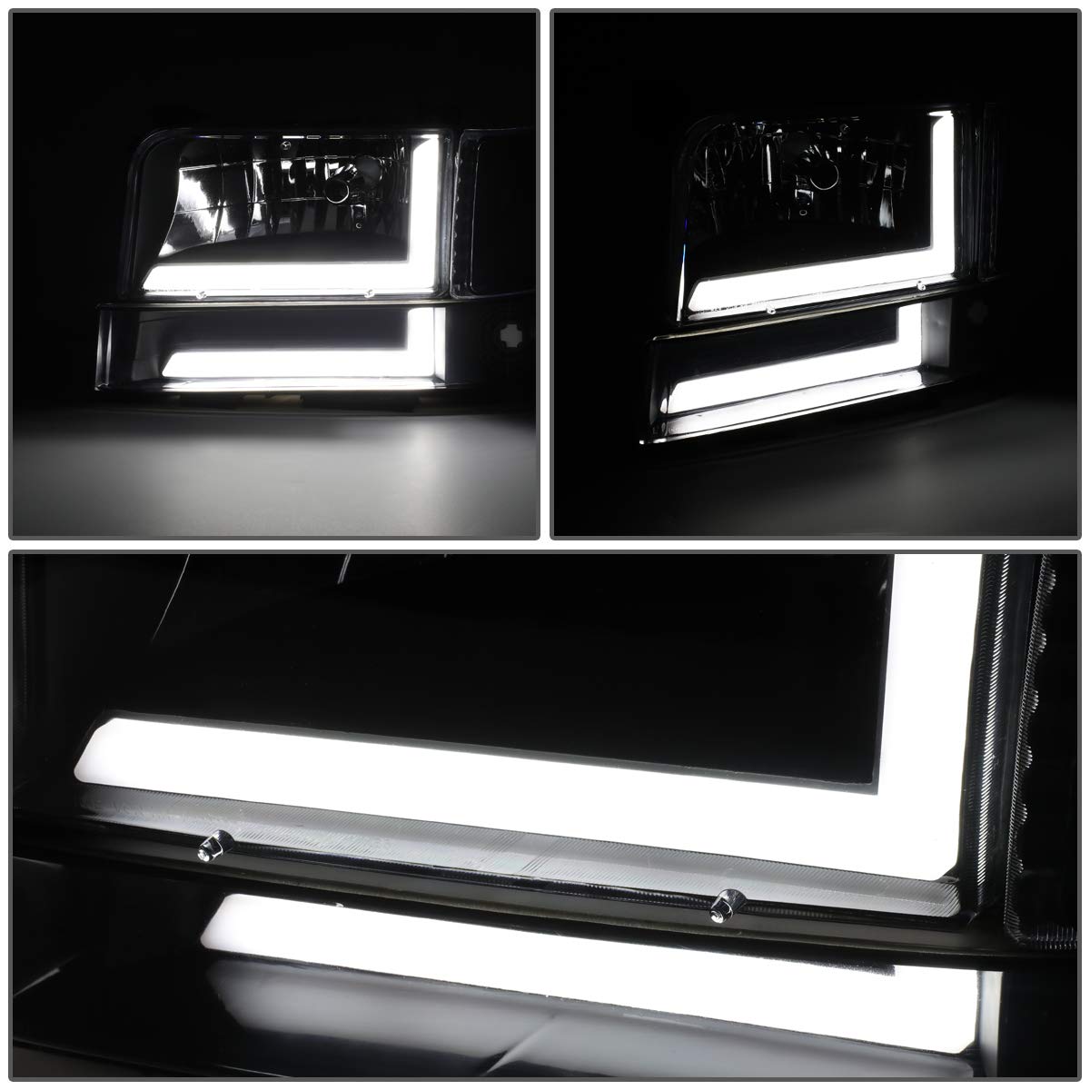 DNA Motoring Par de Faros Delanteros LED Dual para Ford F-150/F-250/F-350/Bronco 1992-1996, Negro/Transparente