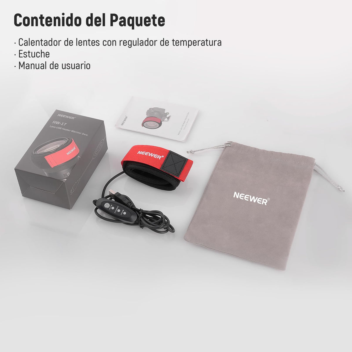 NEEWER - Calentador de Lente USB, 300 mm para cámara DSLR y telescopio, 3 ajustes de regulador de Temperatura, Tira de Calentador de rocío Evita rocío, Niebla y condensación para cámara de telescopio