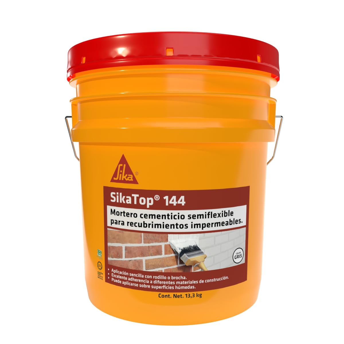 Sika - Mortero Cementicio para Recubrimientos Impermeables - SikaTop-144 - Excelente Durabilidad en Todos los Climas - Blanco - Cubeta de 13.3 Kg