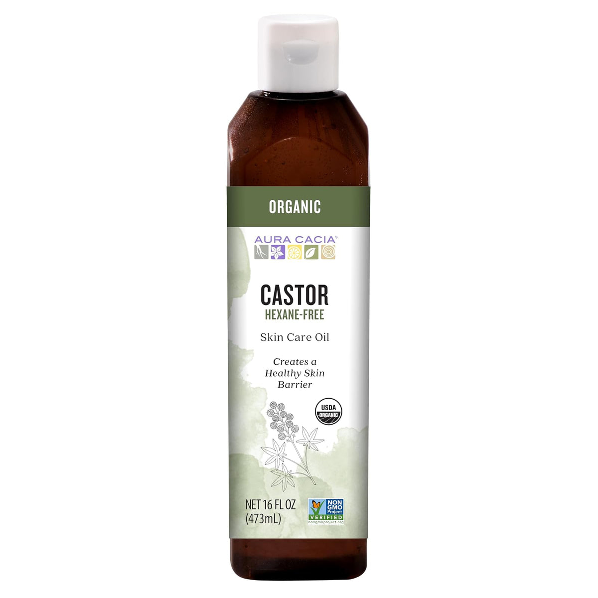Aura Cacia Aceite de Ricino Orgánico 16 oz | Prensado en frío, 100% puro, sin OMG, no probado en animales, nutrición de piel