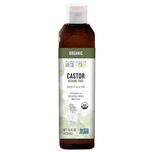 Aura Cacia Aceite de Ricino Orgánico 16 oz | Prensado en frío, 100% puro, sin OMG, no probado en animales, nutrición de piel