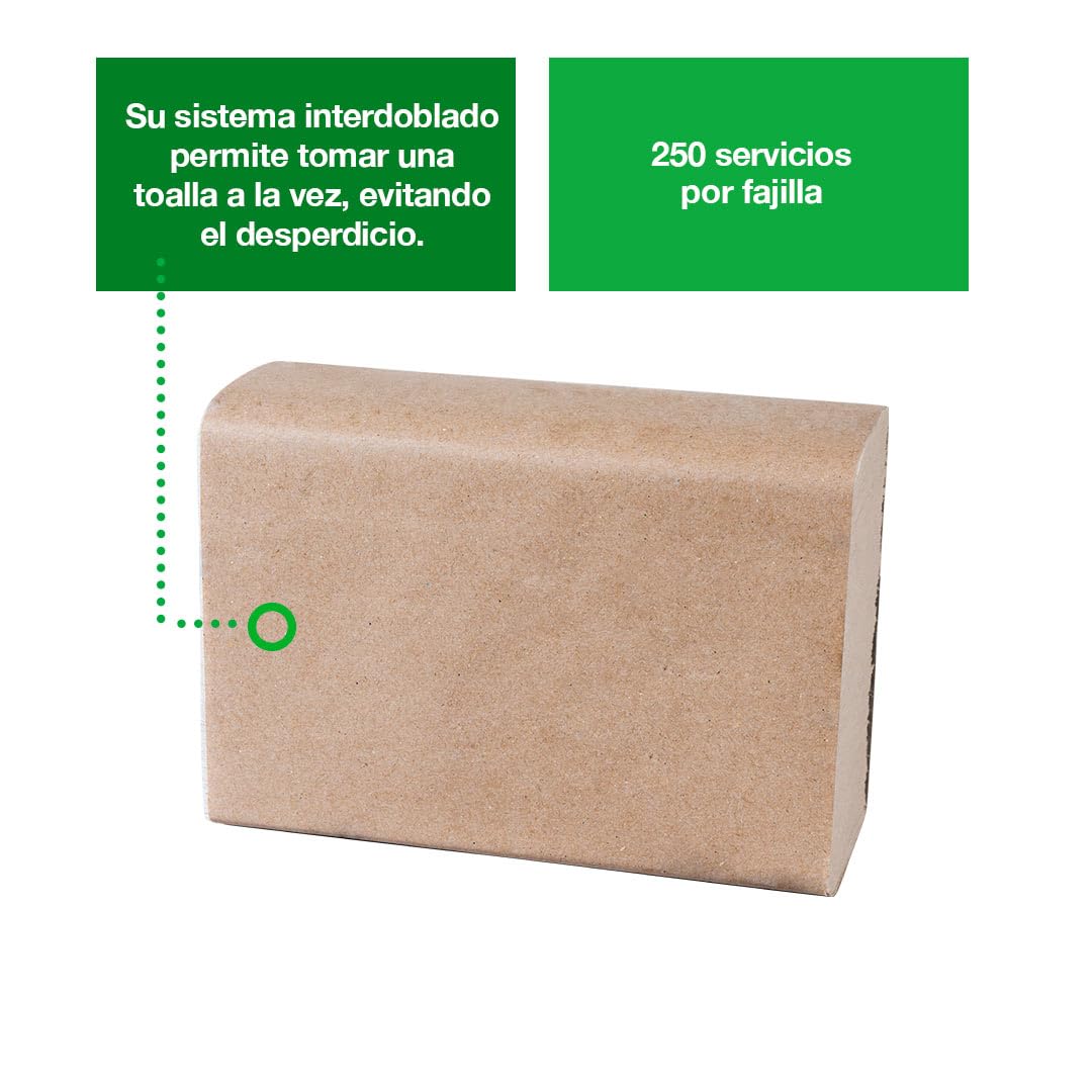 Tork Toallas de Papel Interdobladas Ecológicas 2 Capas – Toalla para Manos 100% Fibra Reciclada, 21x15.5 cm, Kraft – Caja 8 Fajillas x 250 Hojas (2,000 Hojas)