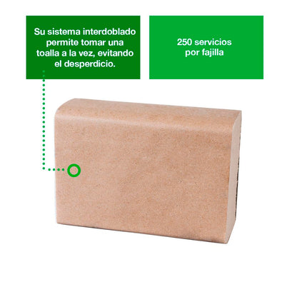 Tork Toallas de Papel Interdobladas Ecológicas 2 Capas – Toalla para Manos 100% Fibra Reciclada, 21x15.5 cm, Kraft – Caja 8 Fajillas x 250 Hojas (2,000 Hojas)