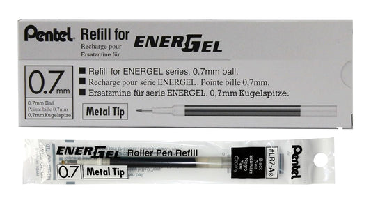 Pentel Energel Recargas estándar, 7 mm, Negro, Paquete de 12