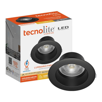 Tecnolite Lámpara Empotrable de Techo Downlight LED 10W - 10 W - Negro