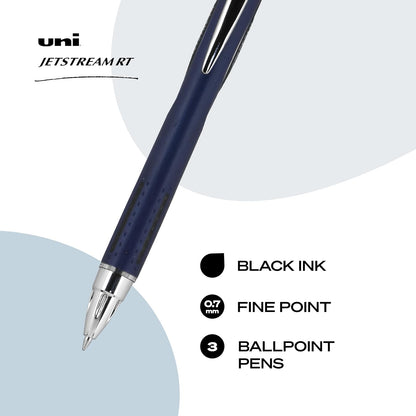 Uni-ball Jetstream RT 70877 Bolígrafos retráctiles de punta fina, 3 unidades, tinta negra