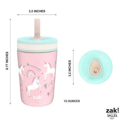 Zak Designs - Taza de paja para niños pequeños con diseño de unicornio de | última intervensión de BPA, acero inoxidable aislado, taza para beber, apto para vasos, apto para lavaplatos