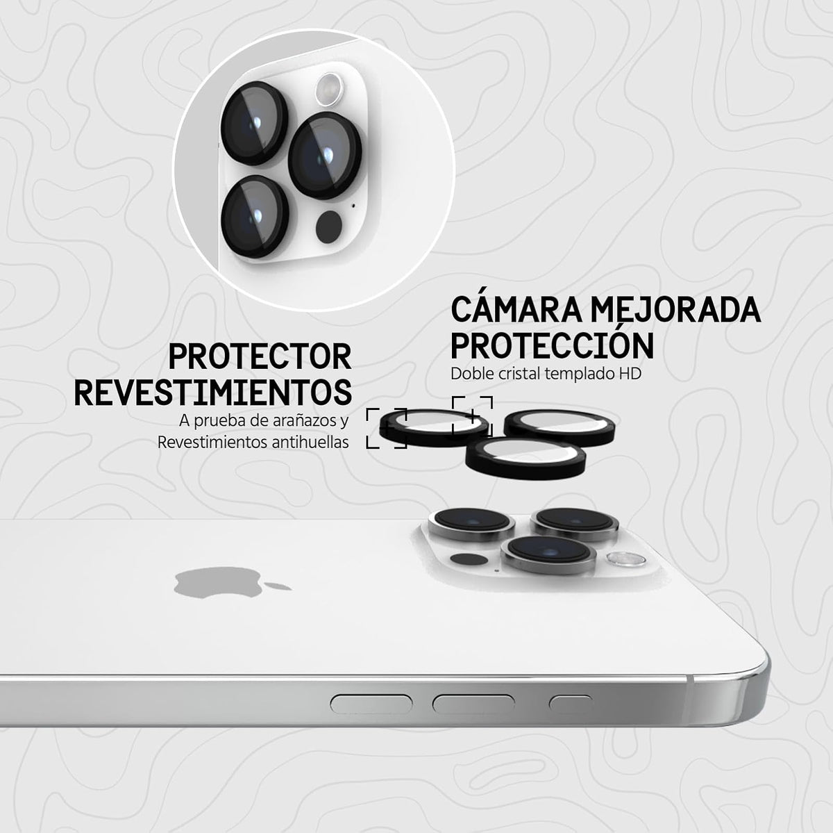 Pelican Protector de lente de cámara con anillos de aluminio para iPhone 15 Pro Max/ 15 Pro - Cristal templado 9H - Duradero, antirayaduras, antirrotura, visión HD con disparo nocturno - Negro