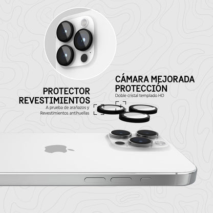 Pelican Protector de lente de cámara con anillos de aluminio para iPhone 15 Pro Max/ 15 Pro - Cristal templado 9H - Duradero, antirayaduras, antirrotura, visión HD con disparo nocturno - Negro
