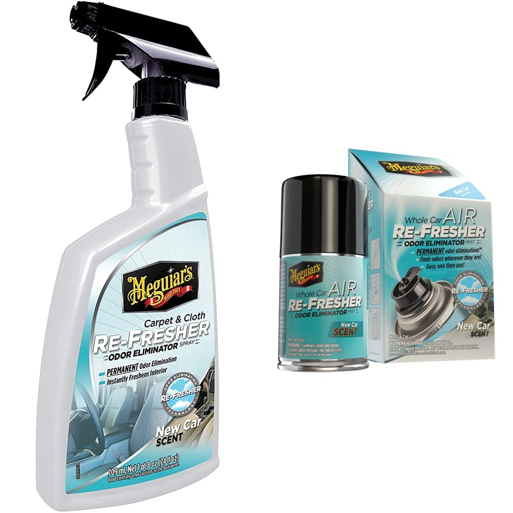Meguiar's Eliminador de Olores Re-Fresher para Alfombras y Tapicería 709 ml - eliminador olores + Air Re-Fresher