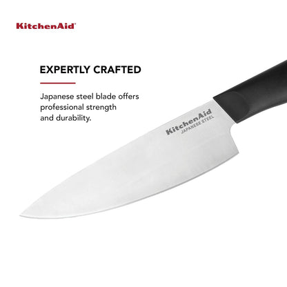 KitchenAid Cuchillo de chef clásico con cubierta de hoja de ajuste personalizado, 6 pulgadas, cuchillo de cocina afilado, hoja de acero inoxidable japonés de alto carbono, color negro