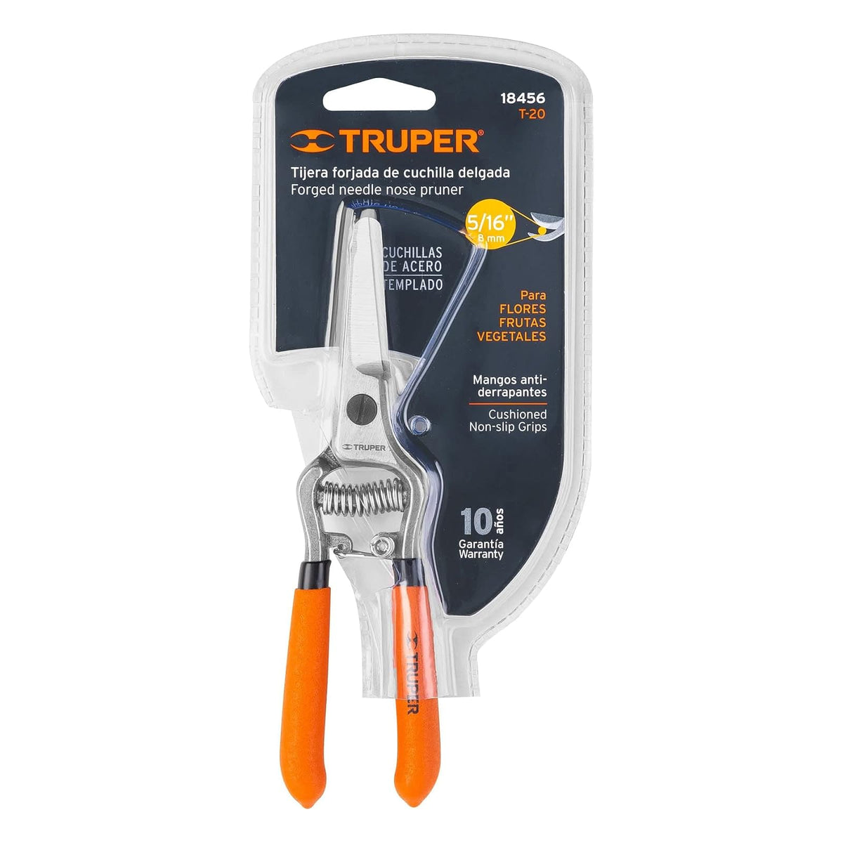 Truper T-20, Tijera para poda 6", cuchilla delgada, Paquete con 1 pieza