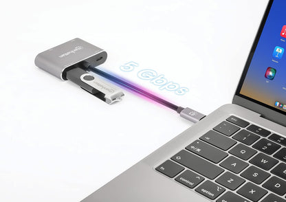 Adaptador USB C a HDMI 4K y VGA, Docking Station 4 en 1 con Puerto USB 3.0 y Carga PD 87W para MacBook Pro, Air, iPad, Laptop y Surface, Doble Salida de Video, Gris Espacial, Manhattan 130691