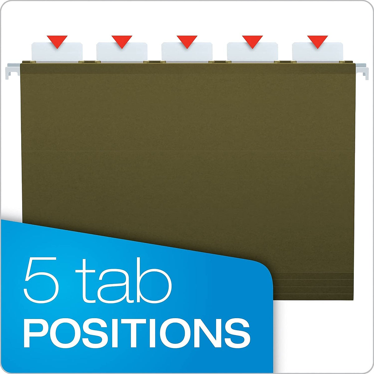 Pendaflex Ready-Tab Reinforced Hanging Folders with Lift Tab Technology, Letter Size, 5-Tab, Standard Green, 25 per Box (42590)
