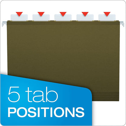 Pendaflex Ready-Tab Reinforced Hanging Folders with Lift Tab Technology, Letter Size, 5-Tab, Standard Green, 25 per Box (42590)