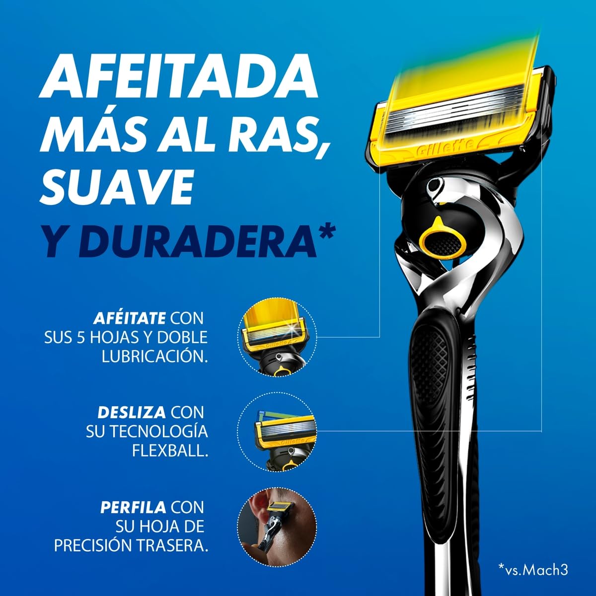 GILLETTE Proshield, Cartucho de Rastrillo para Afeitar, 4 Repuestos con 5 Hojas para Rasurar la Barba, Afeitado Más al Ras, Rastrillo para Hombre
