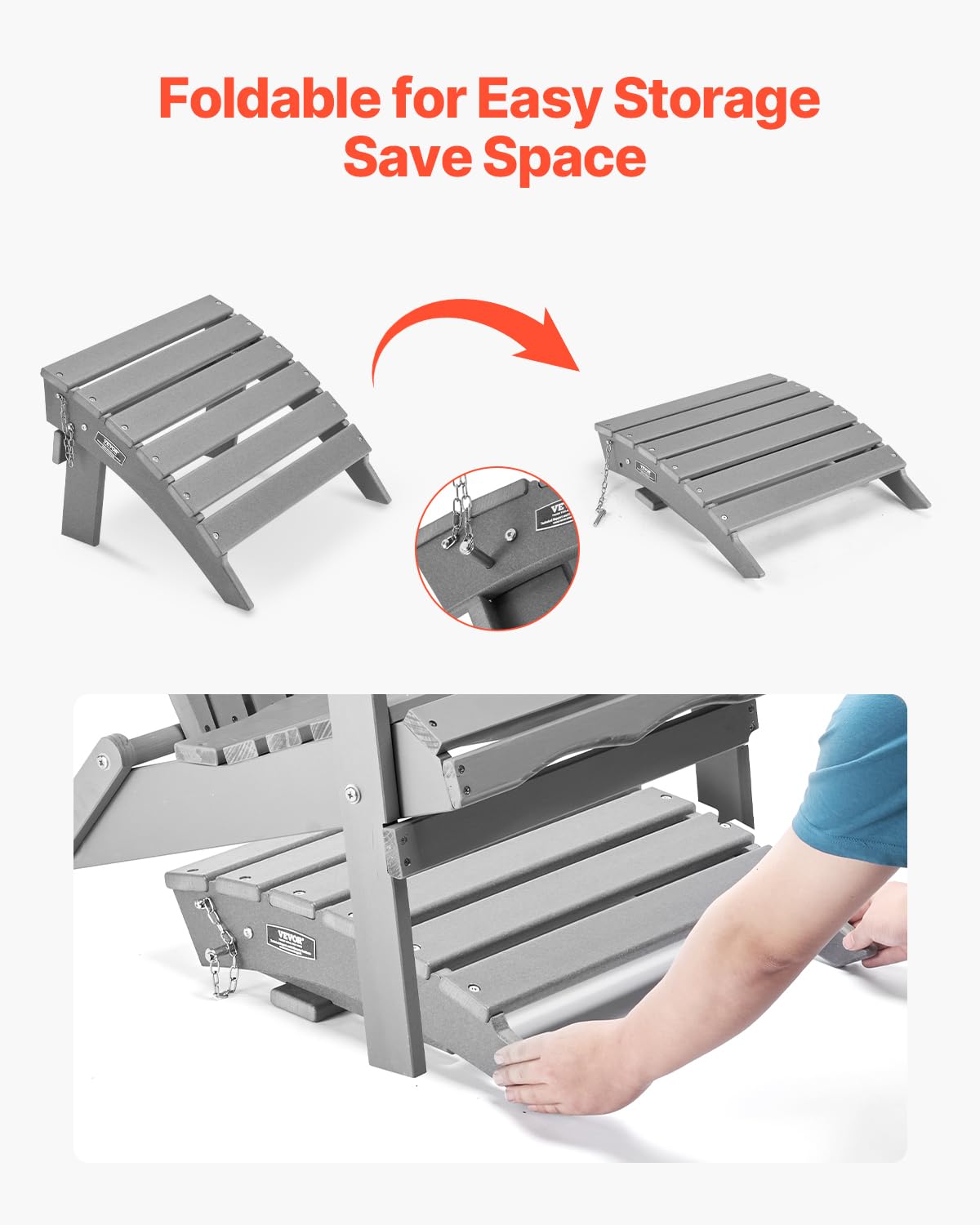VEVOR - otomana Adirondack, 16.9 Pulgadas de Largo x 18.9 Pulgadas de Ancho x 13 Pulgadas de Alto, otomana Adirondack Plegable, Resistente a la Intemperie para Silla Adirondack, ampliamente Utilizado