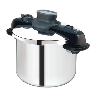 T-fal Olla de presión compact Easy de acero inoxidable con capacidad de 8 litros,con cinco sistemas de seguridad para cocinar tranquilamente, es compacta, segura y de máxima resistencia, P3534447