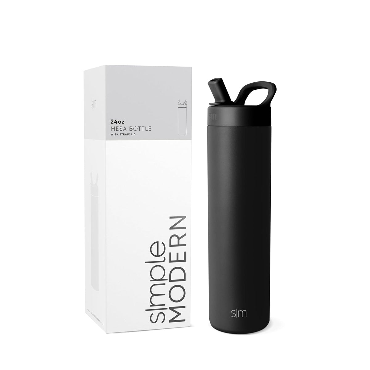 Simple Modern Botella de Agua Infantil Mesa 475 ml Forest con Popote - 710ml - Midnight Black
