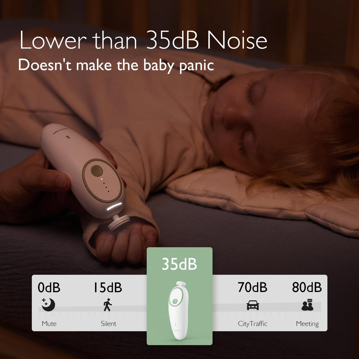 Momcozy Lima de Uñas Eléctrica Recargable para Bebé, Cortaúñas Infantil con Luz Nocturna, 7 Cabezales de Repuesto, Color Verde