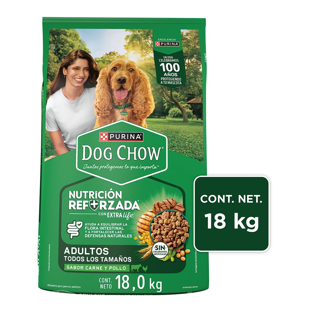 Purina Dog Chow Adulto Todos los tamaños Sabor Carne y Pollo 18Kg