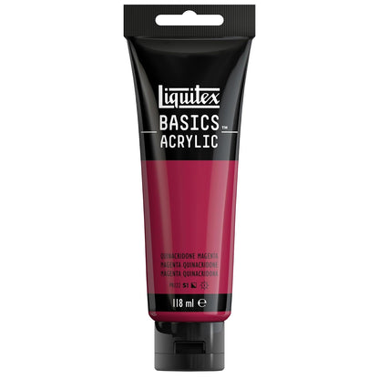 Liquitex 8870010 Basics - Pintura acrílica, pigmentos monopigmentados para artistas, resistentes a la luz, viscosidad media, calidad de archivo, acabado brillante sedoso, tubo de 118 ml, color magenta