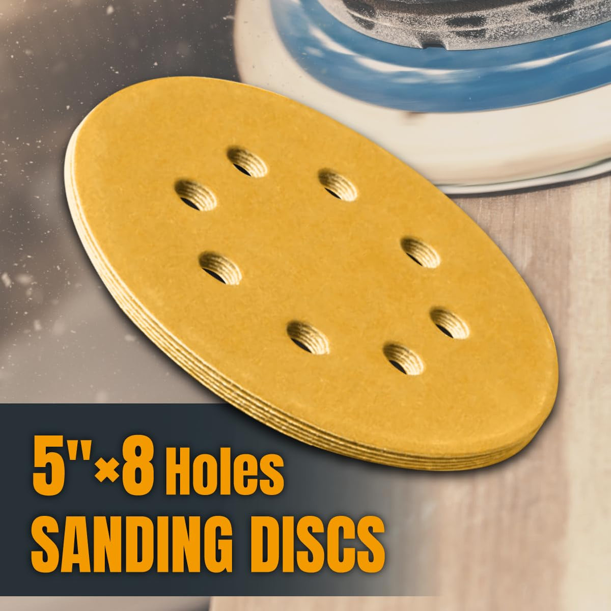 POWERTEC 50 discos de lijado de gancho y bucle de grano 80 de 5 pulgadas, 8 agujeros, almohadillas para orejas de lijado de 5 pulgadas para automóvil, paneles de yeso, carpintería con lijadora