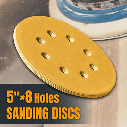 POWERTEC 50 discos de lijado de gancho y bucle de grano 80 de 5 pulgadas, 8 agujeros, almohadillas para orejas de lijado de 5 pulgadas para automóvil, paneles de yeso, carpintería con lijadora