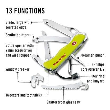 Victorinox Navaja Rescuetool Fluorescente, Amarillo Fluorescente, 15 Usos