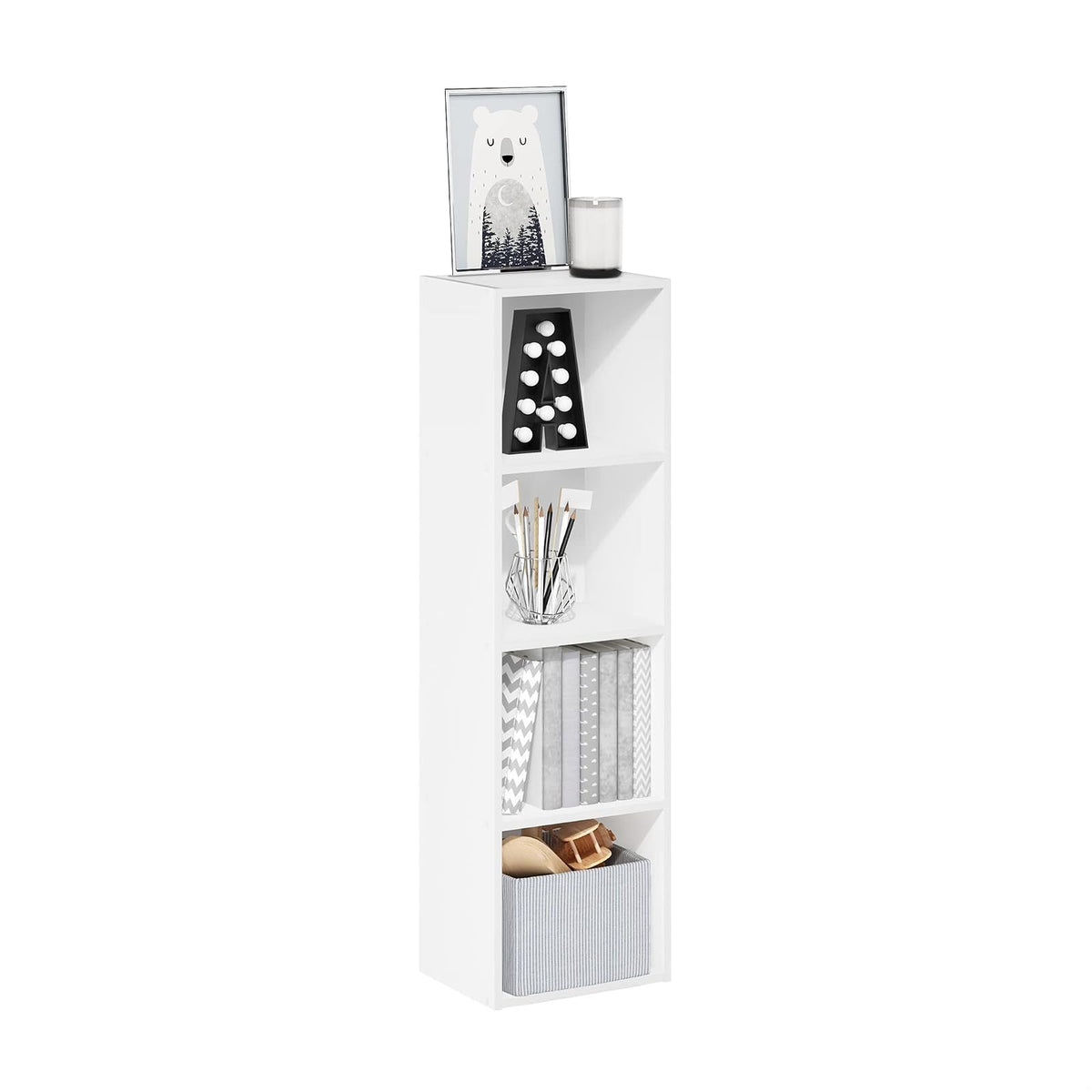 Furinno Pasir Estantería Moderna de 4 Niveles con Repisas Abiertas, 22.9 cm x 30.5 cm x 106.7 cm, Blanco